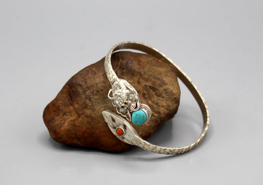 Dragon Carving Inlaid Turquoise Sterling Silver Bracelet - nepacrafts