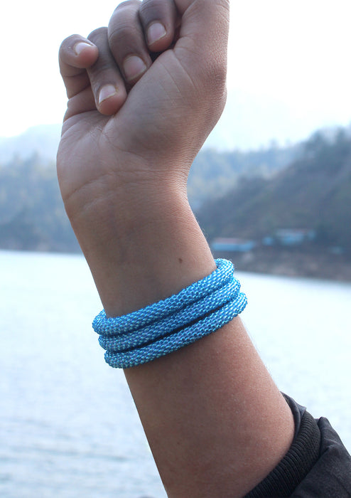 Shiny Blue Beads Nepalese Roll on Bracelet