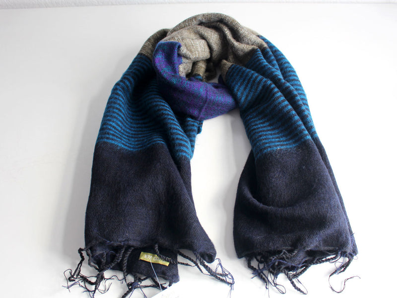 Hand loomed Warm Blue Lining Yak Wool Shawl-WYS54