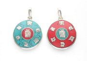 Tibetan Kalachakra White Metal Inlaid Pendant - nepacrafts