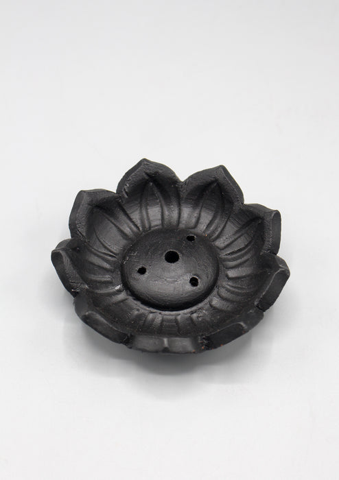 Lotus Flower Black Clay Incense Burner - nepacrafts
