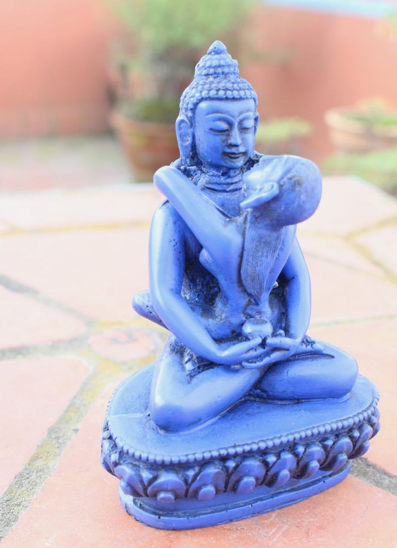 Blue Buddha Shakti Yab Yum Resin Statue 5 inch High - nepacrafts