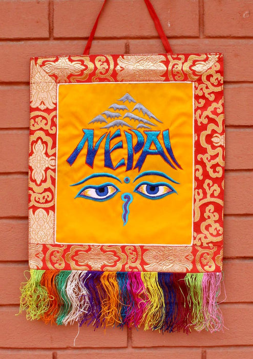 Brocade Buddha Eyes and NEPAL Embroidery Wall Hanging