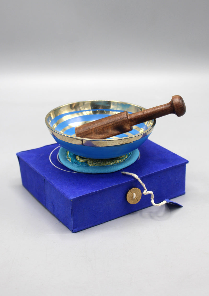 Swirl Painted Singing Bowl Set in a Lokta Gift Box