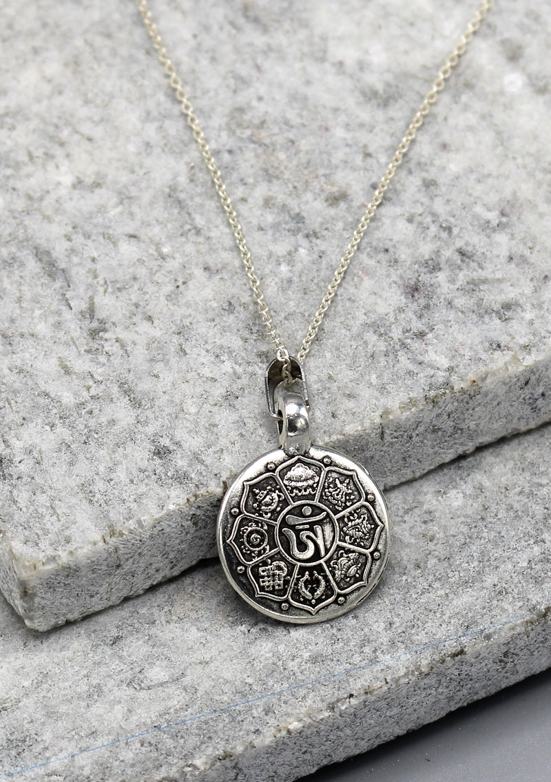 Tibetan Mandala and 8 Auspicious Symbol Carving Pendant - nepacrafts