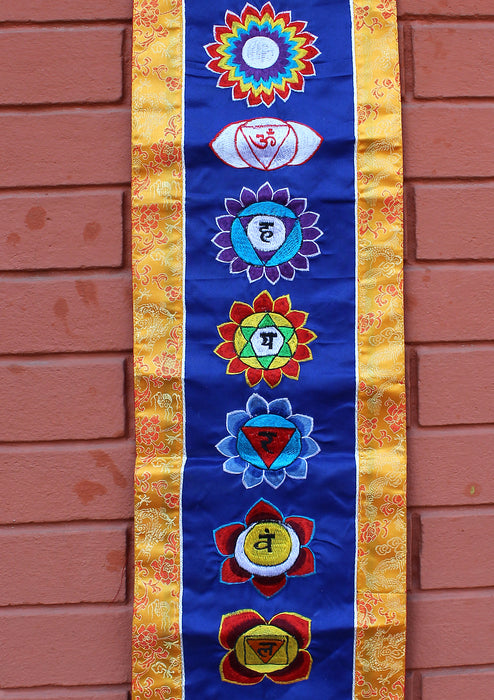 Seven Chakra Embroidered Blue Polyester Wall Hanging Banner