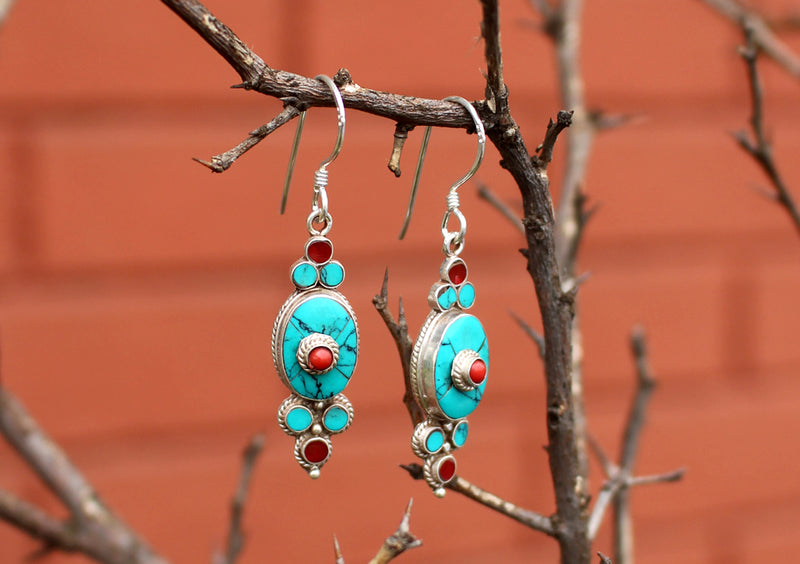 Flower Drop Sterling Silver Dangle Earrings - nepacrafts