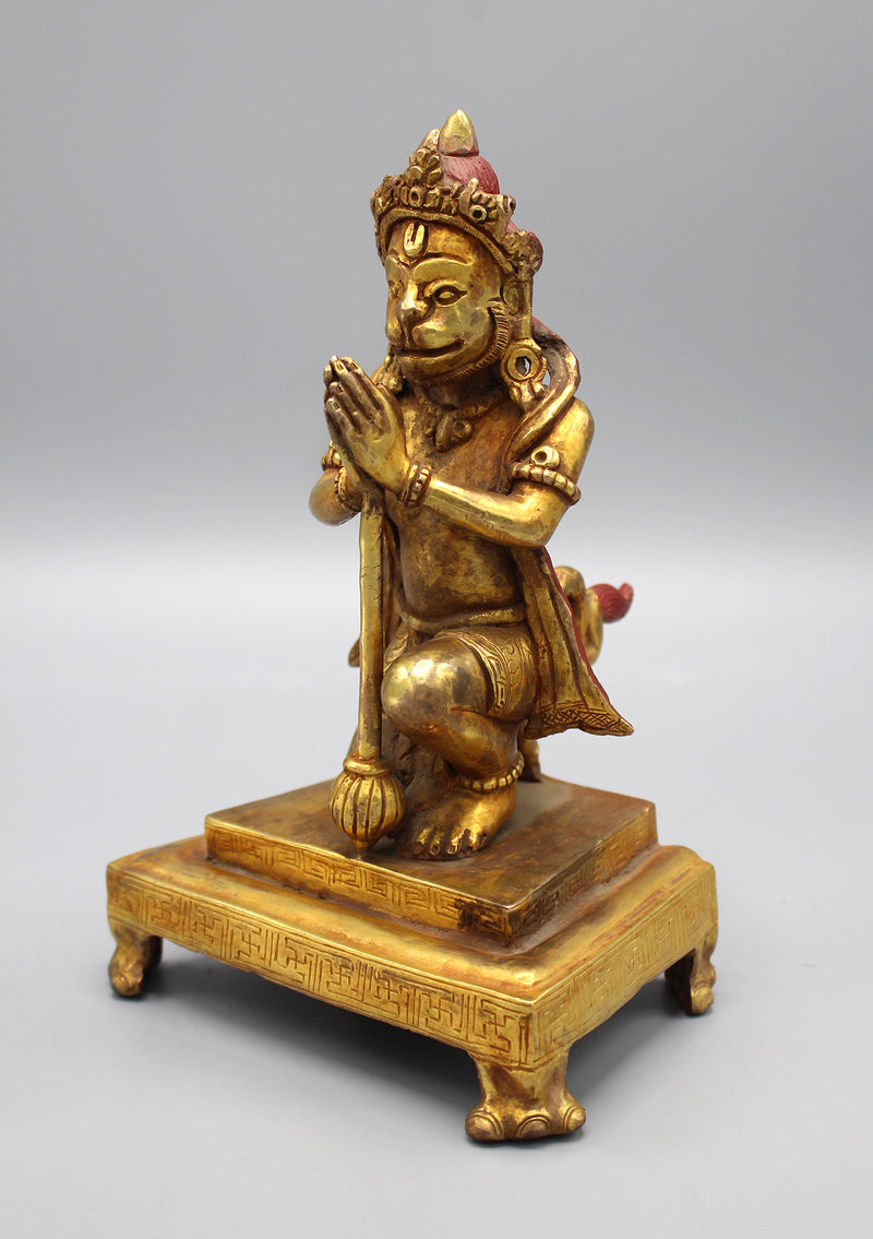 Gold Plated Kneeling Hanuman Statue - nepacrafts