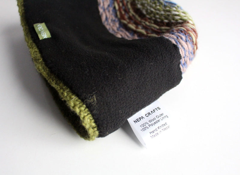 Olive Green Pure Woolen Sherpa Beanie Cap - nepacrafts