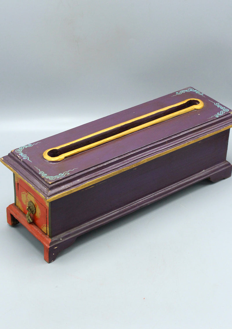 Astamangal Carved Handcrafted Wooden Incense Burner Purple Box