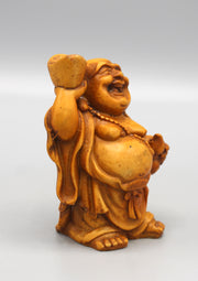 Brown Laughing Buddha with Bowl Resin Statue - nepacrafts