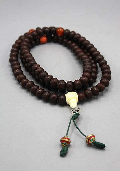 Tibetan Bodhi Beads Prayer Mala with Citrine and Coral Counter