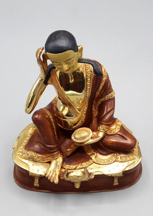 Partly Gold Plated Copper Milarepa Statue