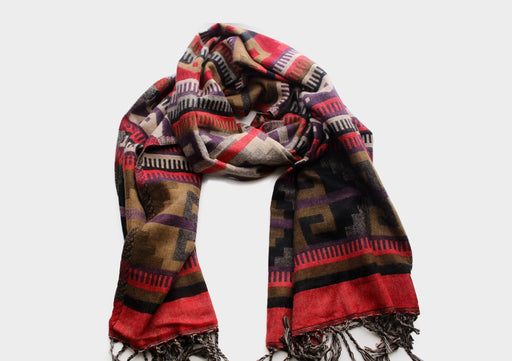 Traditional Purple and Red Printed Himalayan Yak Wool Shawl - nepacrafts