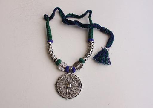 Elegant White Metal Mandala Tribal Pendant from Nepal - nepacrafts