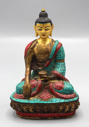 Shakyamuni Buddha Statue Inlaid Turquoise and Coral - nepacrafts