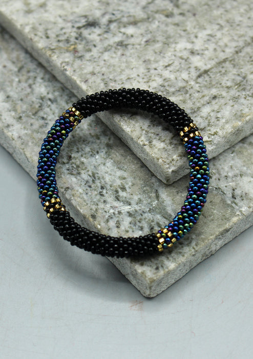 Shiny Black & Mixed Color Beads Nepalese Roll on Bracelet