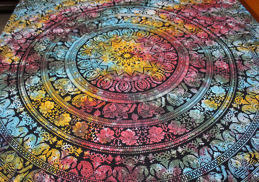 Mandala with Elephant Printed Cotton Wall Hanging Tapestry, Home Decor Hanging - nepacrafts