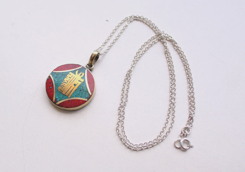 Round Tibetan Kalachakra, Om and Buddha Eyes Pendant - nepacrafts