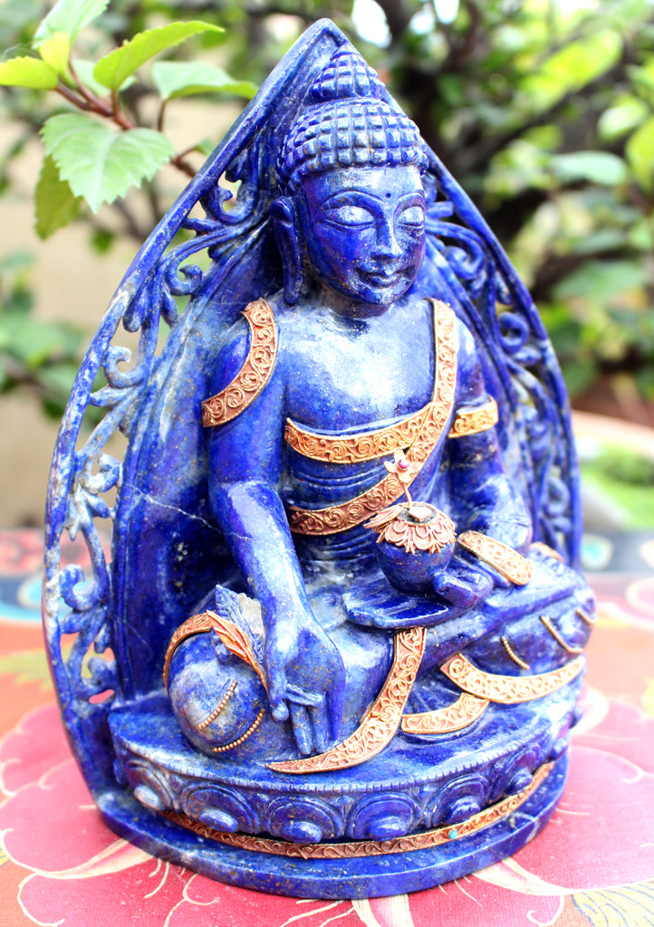 Stunning Lapis Lazuli Healing Medicine Buddha Statue 7" High - nepacrafts