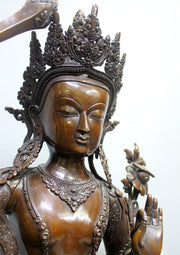 Expressive 25"High Handcarved Copper Manjushree Statue - nepacrafts