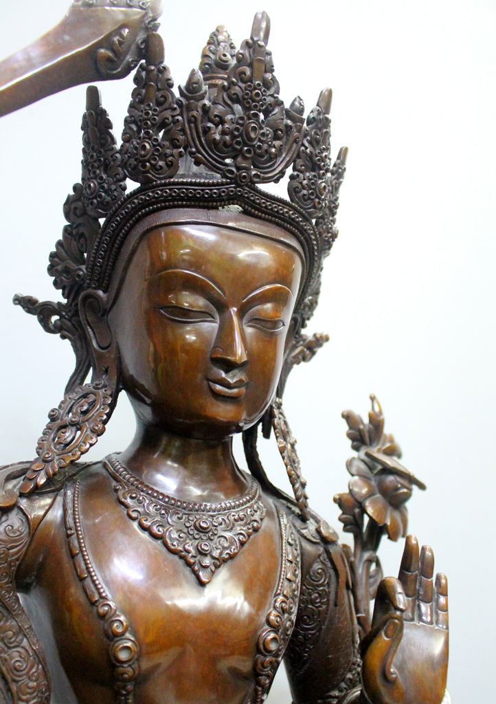 Expressive 25"High Handcarved Copper Manjushree Statue - nepacrafts