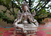 925 Sterling Silver Majestic Green Tara Statue 5.5" - nepacrafts