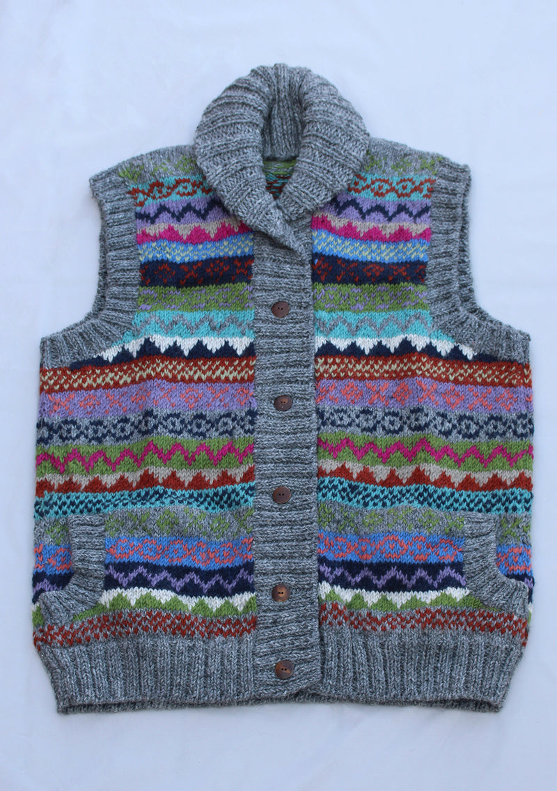 Handknitted Women's Multicolor Sleeveless Cardigan - nepacrafts
