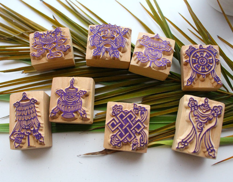 Set of Eight Auspicious Symbols Wooden Stamps - nepacrafts