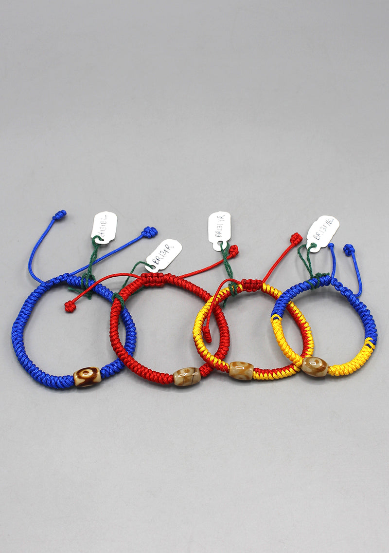 Tibetan Colorful Thick Lucky Knot Bracelet with Dzi Beads