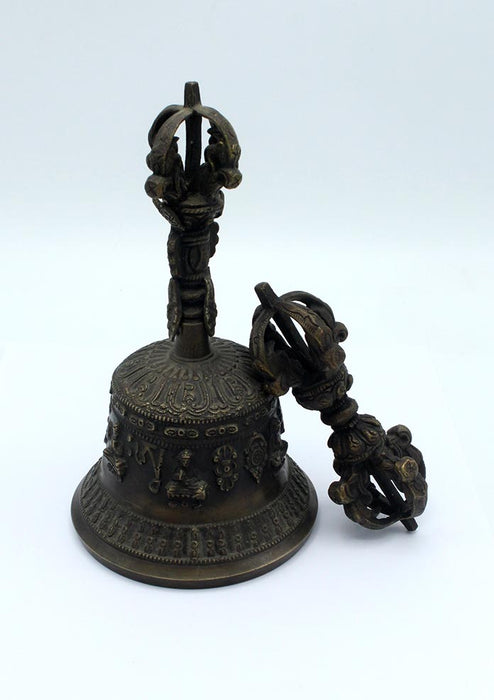 Tibetan Eight Auspicious Symbols Bell and Dorjee Set Medium