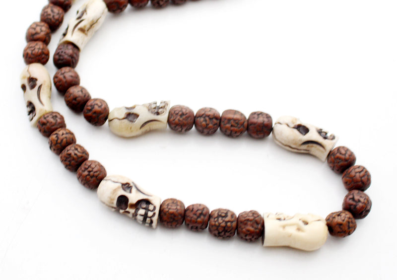 Rudraksha Beaded Prayer Mala with Skull Bone Counter - nepacrafts