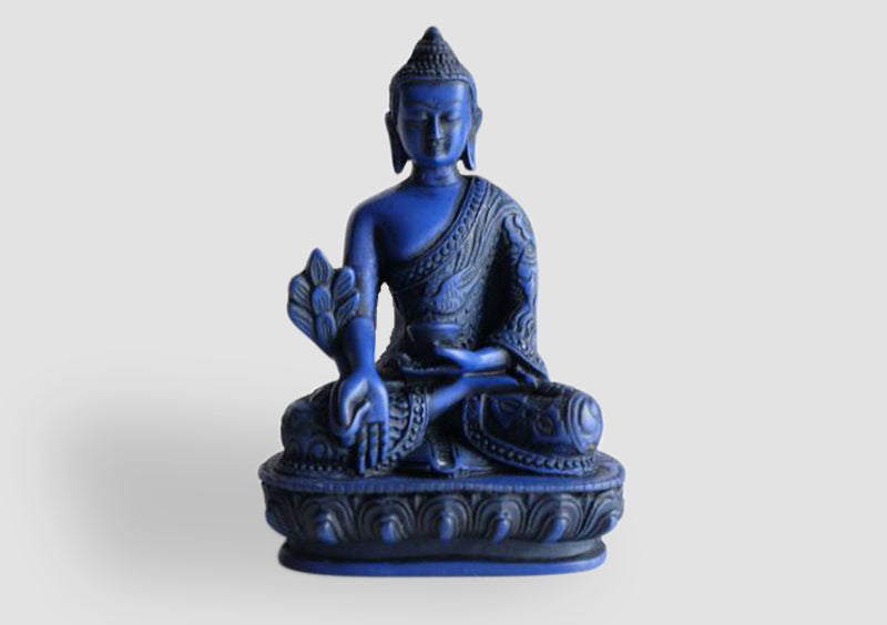 Dragon Carved Blue Color Resin Medicine Buddha Statue 5" - nepacrafts