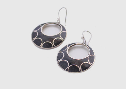 Round Moon White Metal Earrings - nepacrafts