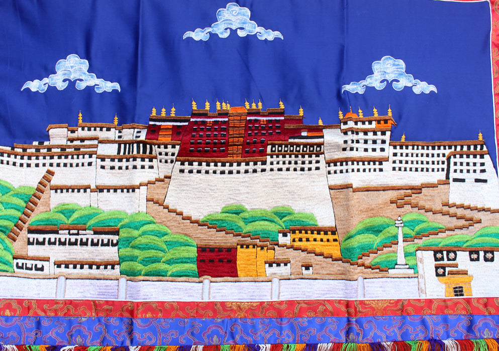 Tibetan Potala Palace Embroidered Thangka Wall Hanging - nepacrafts