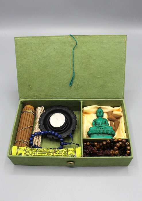 Buddha Statue, Incense and Prayer Flags Zen Gift Box