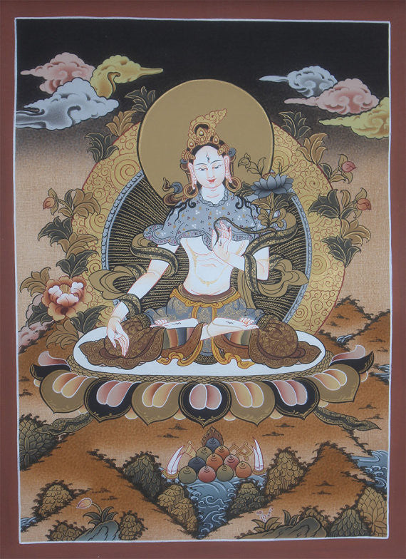 2.13 Buddhist Goddess White Tara Thangka Painting Art
