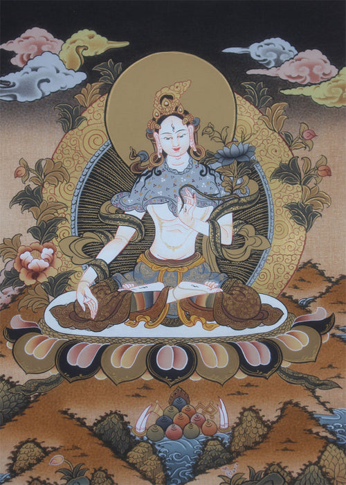 White Tara Tibetan Thangka Painting-40x30cm - nepacrafts