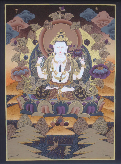 Chenrezig Deity Thangka Painting 40x30cm