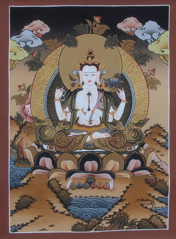 Tibetan Avalokiteshvara Thangka Painting 40x30cm