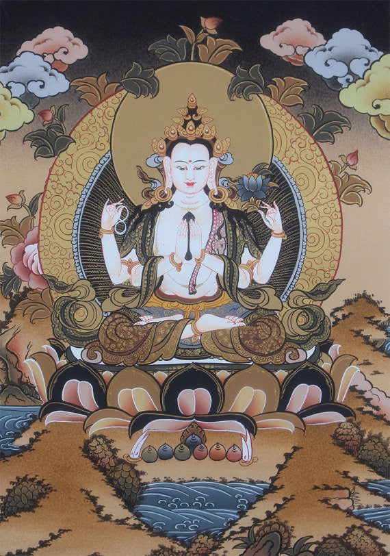 Tibetan Avalokiteshvara Thangka Painting 40x30cm