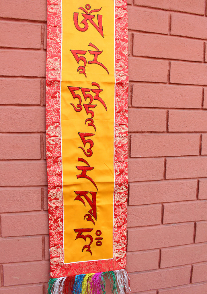 Tara Mantra Embroidered Polyester Brocade Banner - nepacrafts