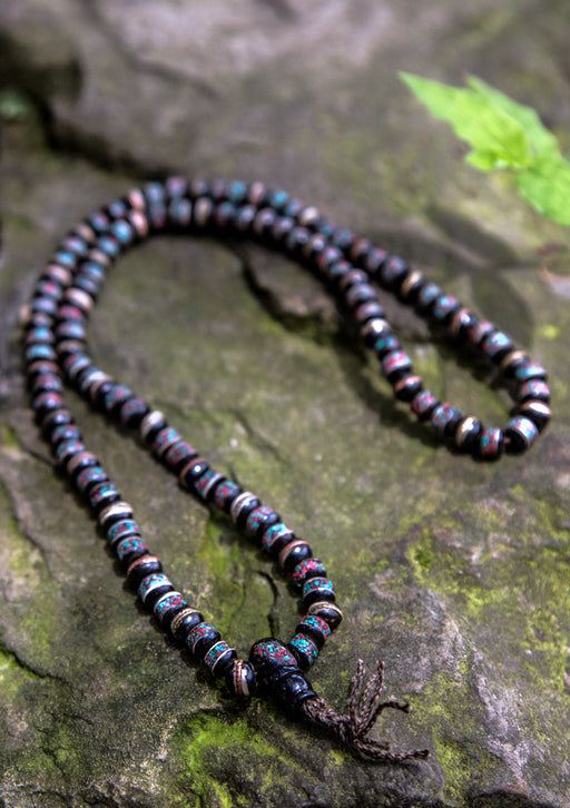 Turquoise & Coral Inlaid Tibetan 108 Beads Prayer Mala - nepacrafts
