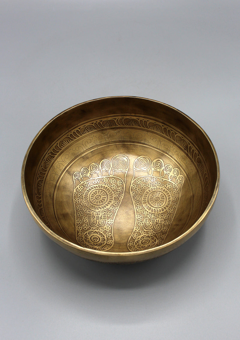 Buddha's Foot Print Fine Carving Tibetan Singing Bowl - nepacrafts