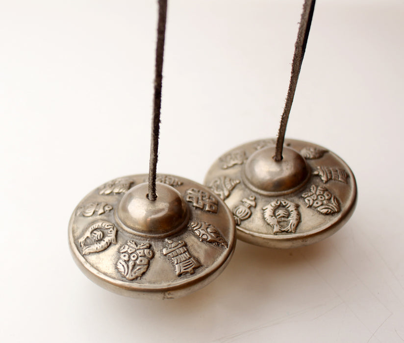 Tibetan Lucky Symbols Musical Tingsha or Cymbals 7 cm - nepacrafts