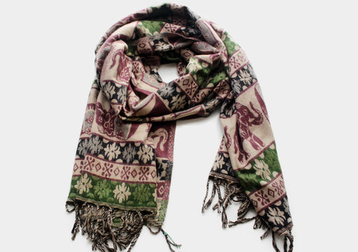 Soft and Beautifully Hand Loomed Elephant Design Yak Wool Shawl - nepacrafts