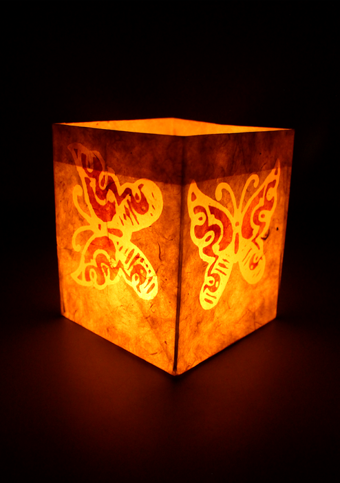 Handmade Brown Butterfly Printed Natural Lokta Paper Candle Lamp