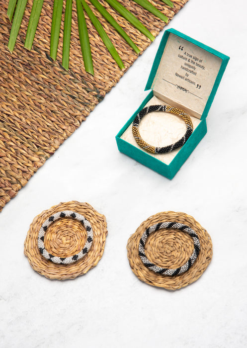 Fair Trade Nepalese Brown Black Roll on Beads Bracelet Set