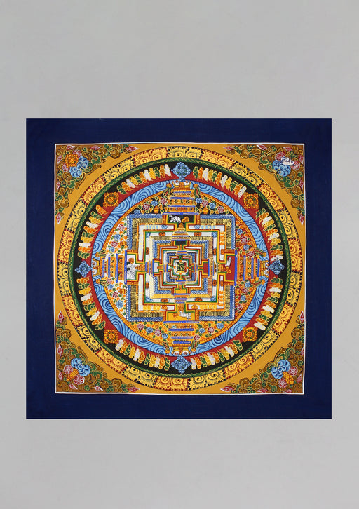 Blue Border Tibetan Mandala Hand Painted Thangka - nepacrafts