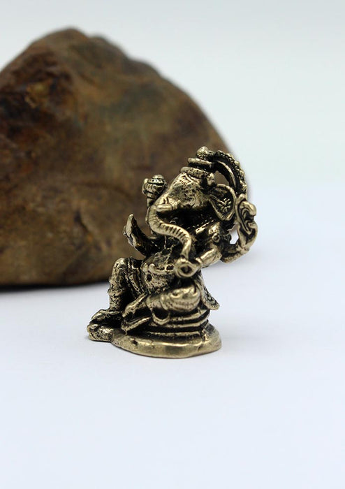 4 Armed Mini Brass Ganesha  Statue